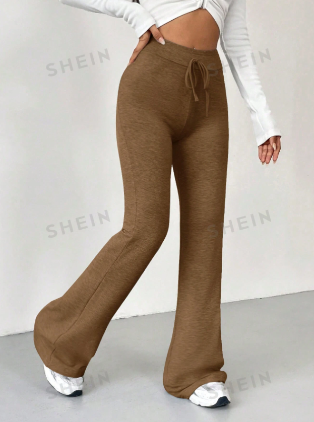 SHEIN EZwear Pantalón de chándal estilo retro con pierna de campana y cintura con lazo