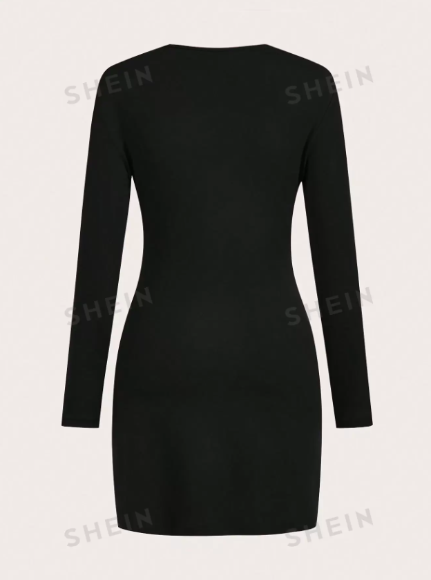 SHEIN Clasi Vestido cómodo y abrigado de ajuste ceñido, con pliegues delanteros, hendidura y diseño elegante