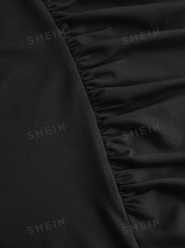 SHEIN Clasi Vestido cómodo y abrigado de ajuste ceñido, con pliegues delanteros, hendidura y diseño elegante