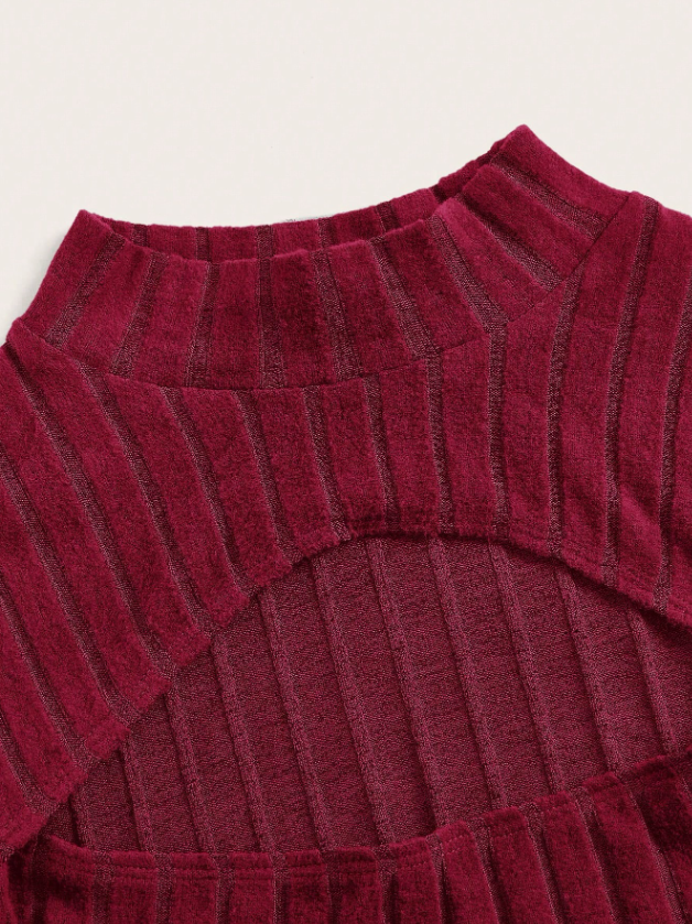 SHEIN EZwear Blusa de punto casual de manga larga con diseño calado en la parte delantera de color liso