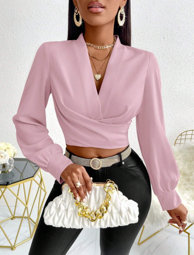 SHEIN Blusa De Mangas De Linterna Con Escote Pronunciado