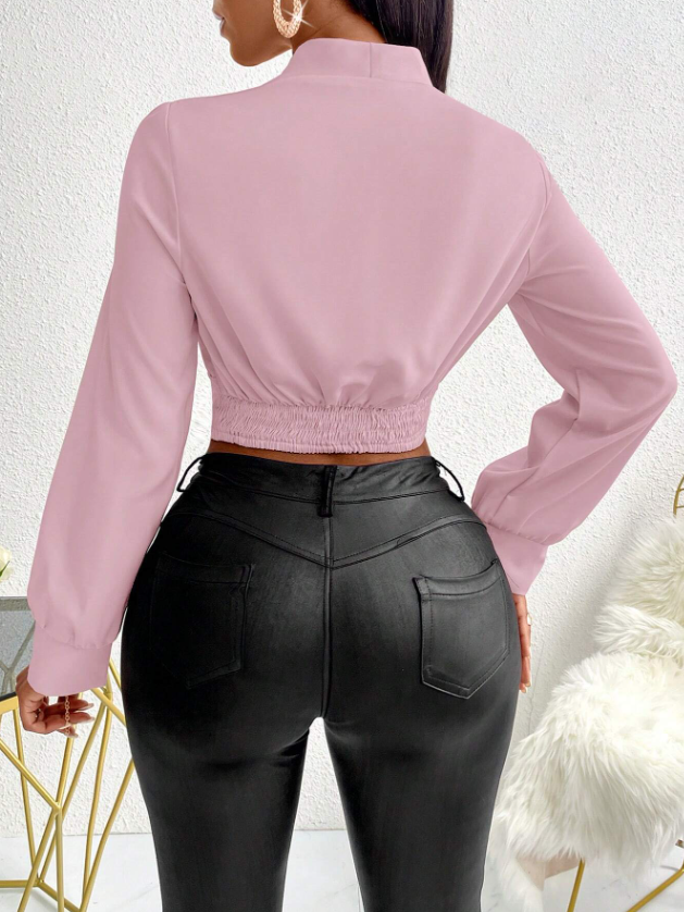 SHEIN Blusa De Mangas De Linterna Con Escote Pronunciado