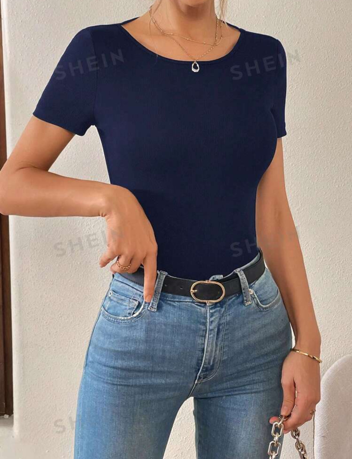 SHEIN Essnce Camiseta de punto sin espalda con estampado de la Torre Eiffel de París de verano