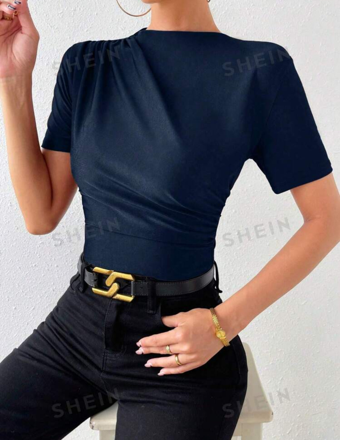 SHEIN Allurite Camiseta de hombros fruncido