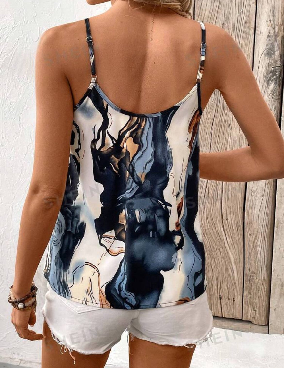 SHEIN LUNE Camiseta gráfica informal con estampado de mármol para mujer