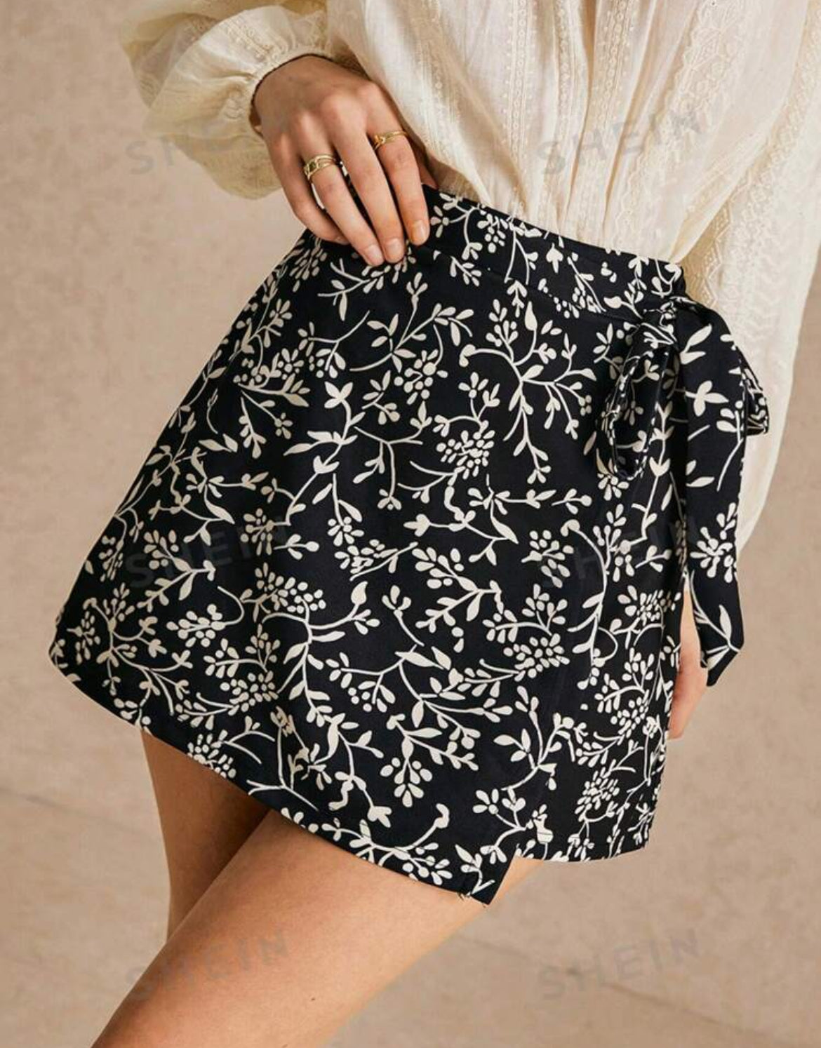 Poéselle Falda con estampado total y cordones, de línea A para mujer, uso diario casual