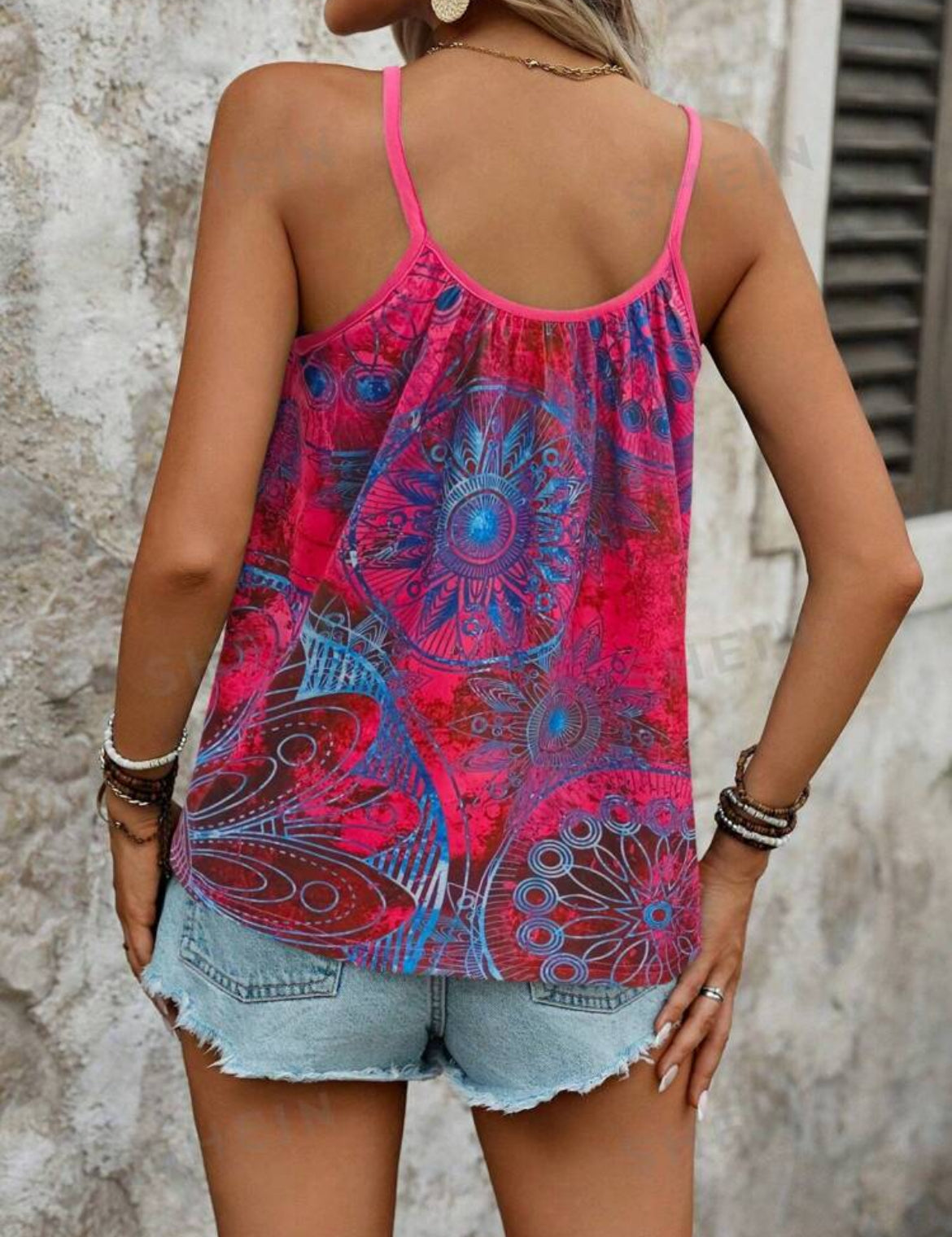 SHEIN LUNE Camiseta gráfica casual de verano de punto con estampado jacquard para mujeres