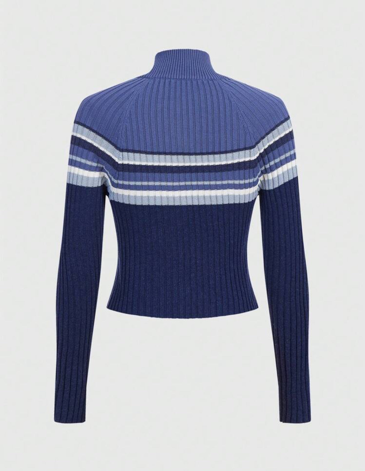 ROMWE Street Life Cárdigan de cuello alto con doble cremallera ajustado a rayas estilo vintage casual para mujeres