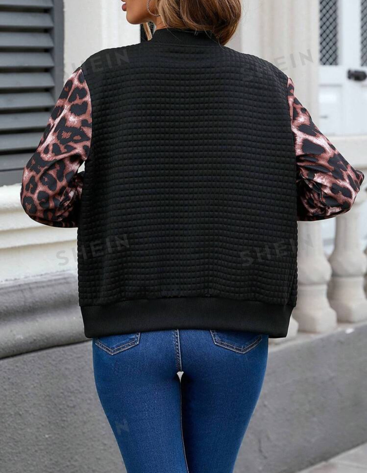 SHEIN LUNE 1 pieza Chaqueta elegante con textura de estampado de leopardo, para uso casual y de oficina
