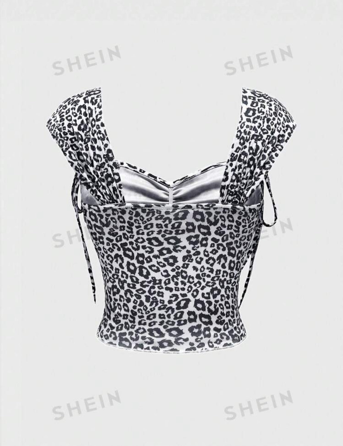 ROMWE J-Fashion Top de malla elástico ajustado con cuello de barco, lazo y estampado de leopardo sexy y de tendencia para mujeres maduras