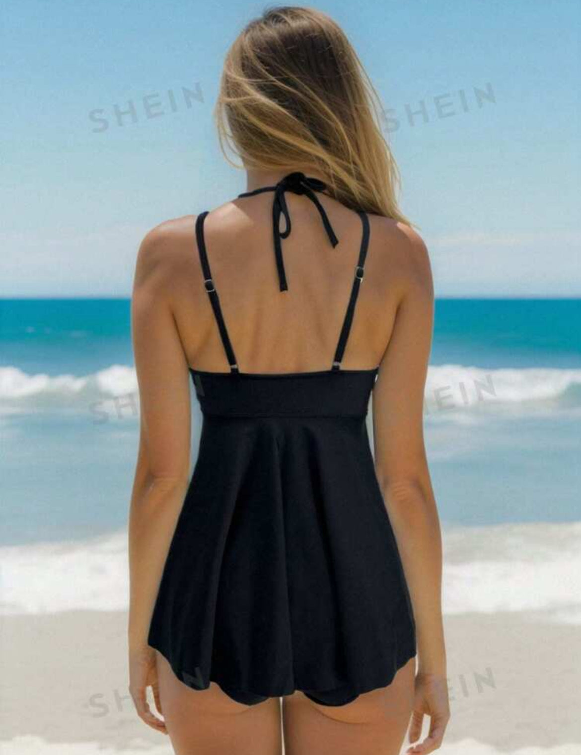 Traje de baño tankini de malla de contraste para vacaciones de verano