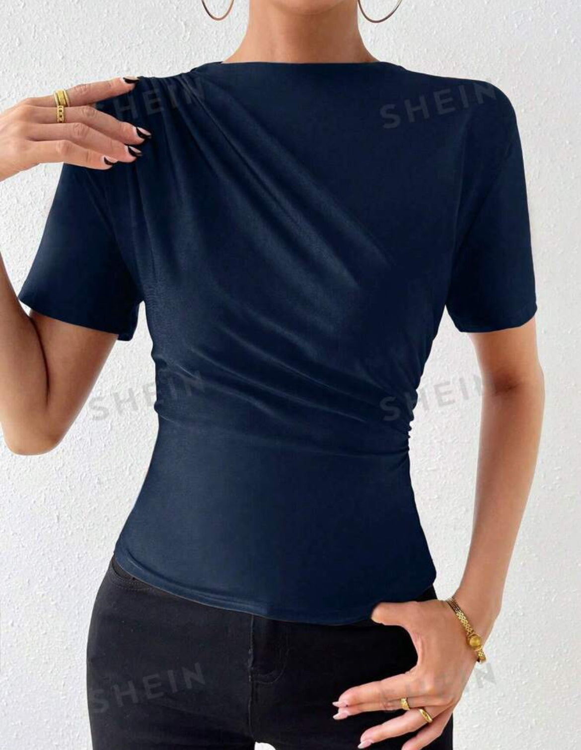SHEIN Allurite Camiseta de hombros fruncido
