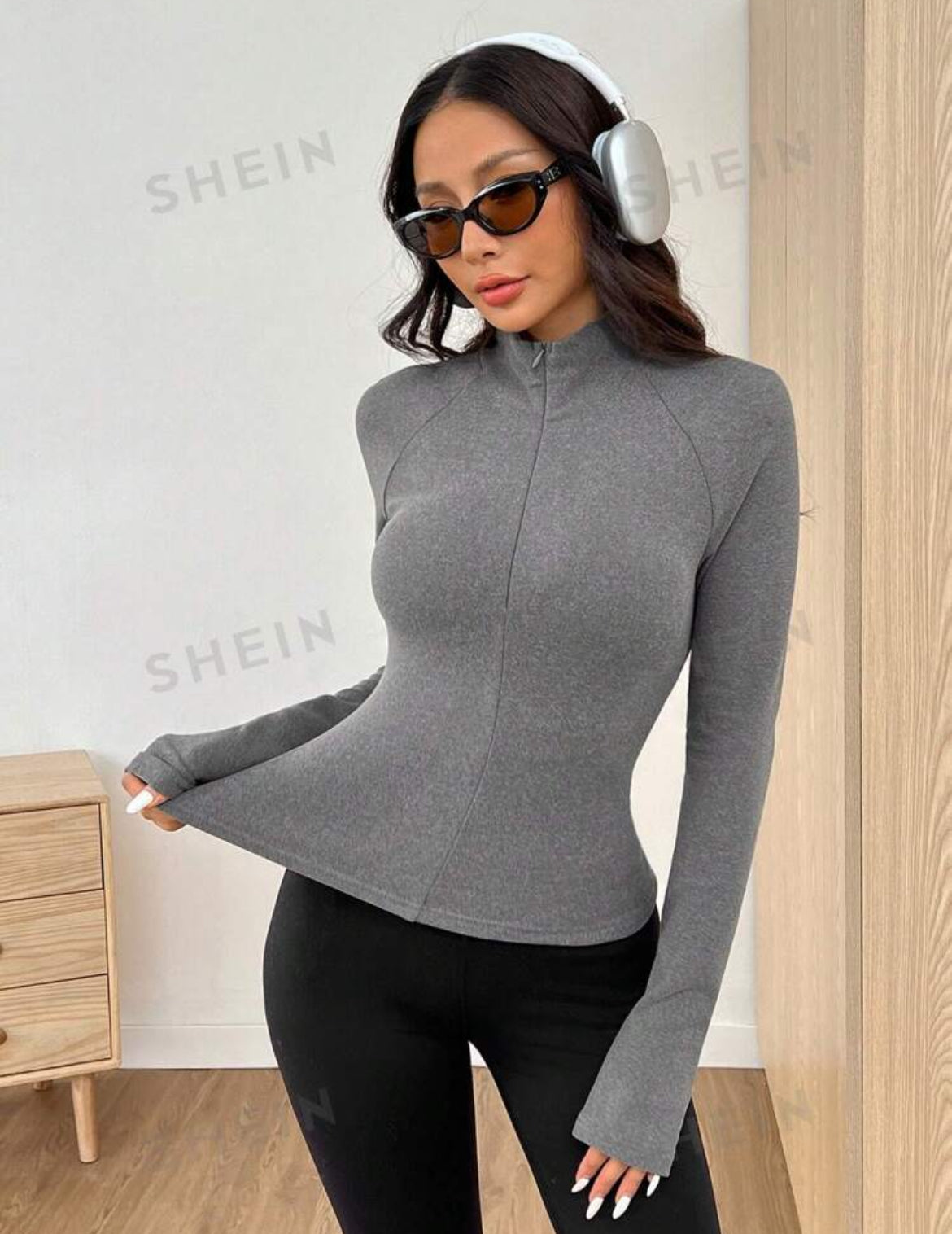 SHEIN EZwear Camiseta de manga larga con cuello alto de forro polar doble faz