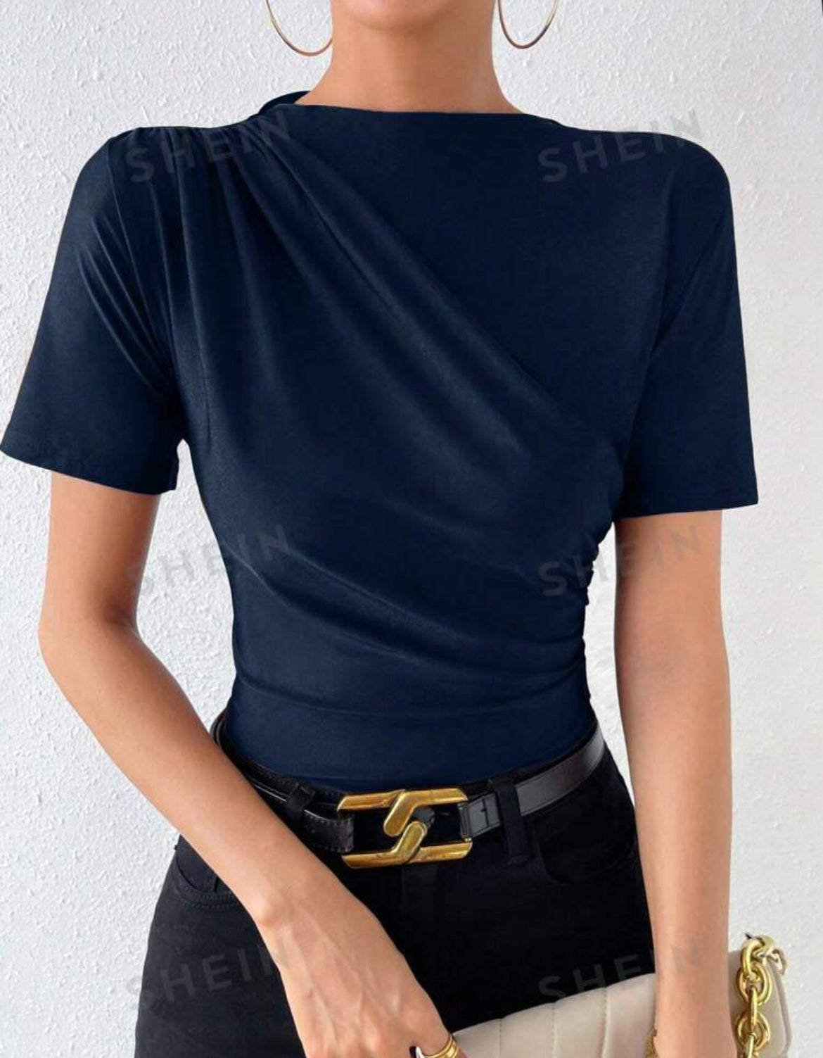 SHEIN Allurite Camiseta de hombros fruncido