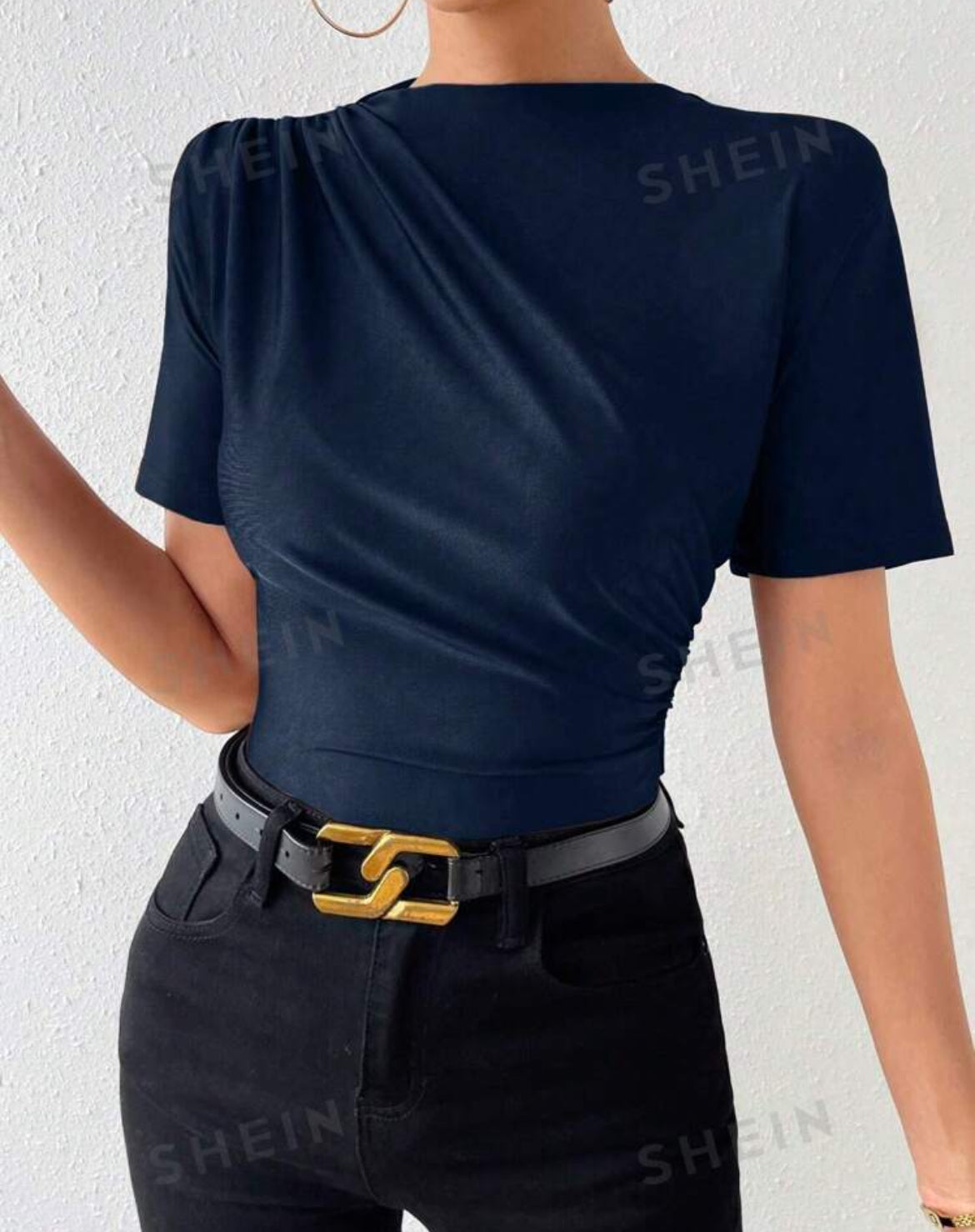 SHEIN Allurite Camiseta de hombros fruncido