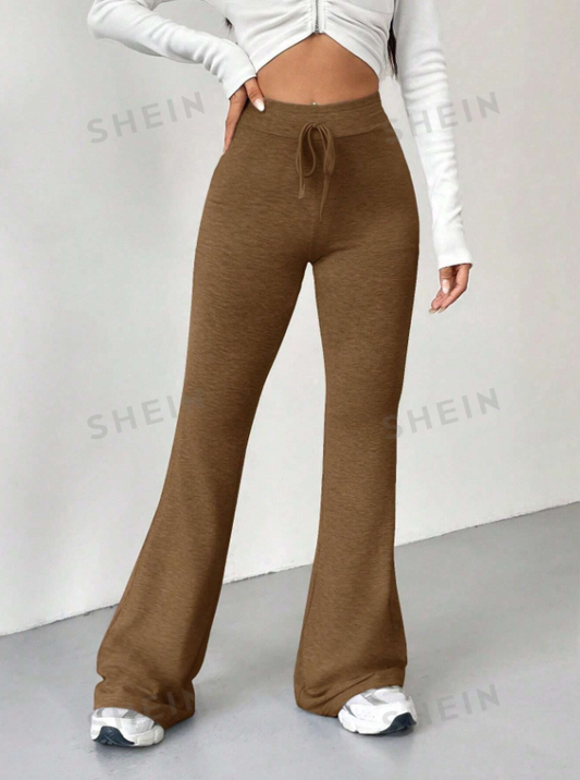 SHEIN EZwear Pantalón de chándal estilo retro con pierna de campana y cintura con lazo