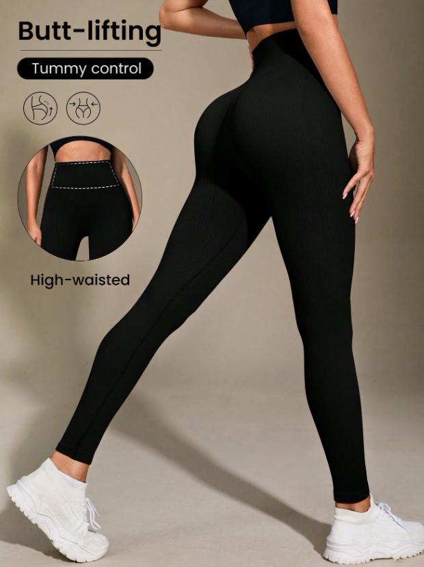SHEIN Sport Gameset Leggings deportivos sin costuras de cintura alta de unicolor