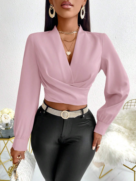 SHEIN Blusa De Mangas De Linterna Con Escote Pronunciado