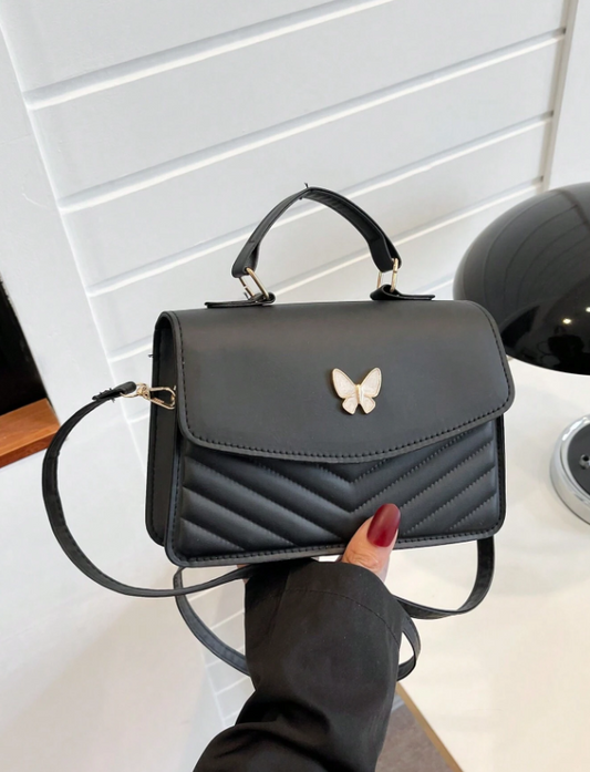 Bolso de hombro tipo cruzado cuadrado con solapa y diseño de moño en costura de piel de poliuretano