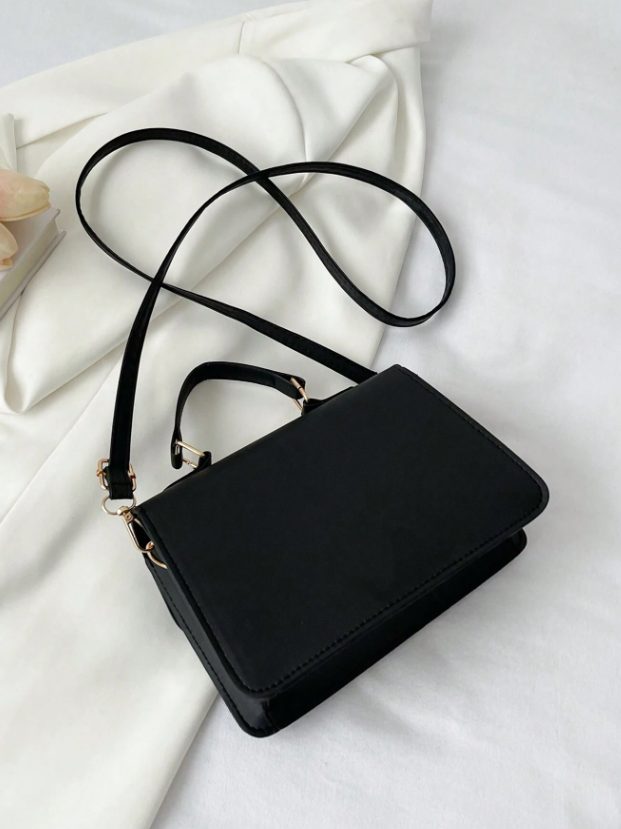 Bolso de hombro tipo cruzado cuadrado con solapa y diseño de moño en costura de piel de poliuretano