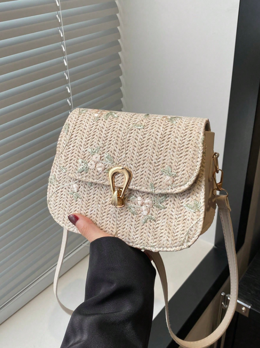 Bolso de mano estilo coreano elegante, con encaje, flores y diseño tejido, bolso de hombro casual y con estilo, nuevos llegados para 2025