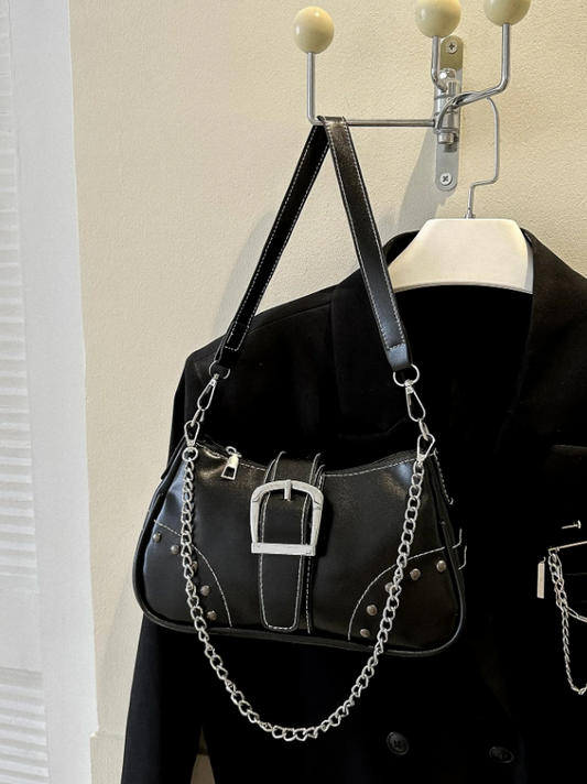 Bolso baguette ligero, informal de negocios con hebilla y decoración de cadena