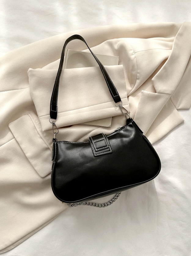 Bolso baguette ligero, informal de negocios con hebilla y decoración de cadena