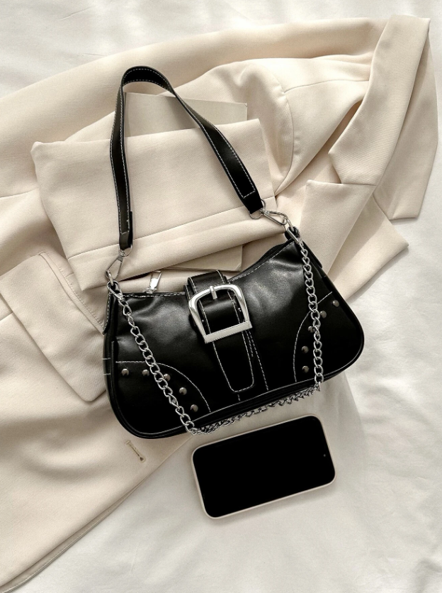 Bolso baguette ligero, informal de negocios con hebilla y decoración de cadena