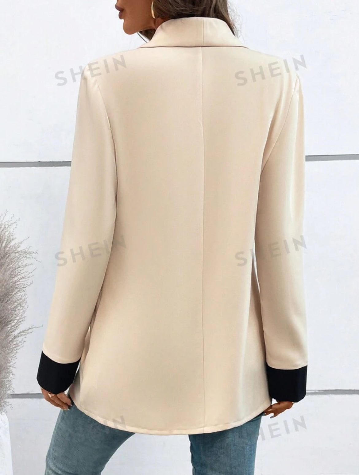 SHEIN Raffinéa Chaqueta de blazer de doble botonadura sobrecampana de color contrastante retazos para mujer primavera otoño