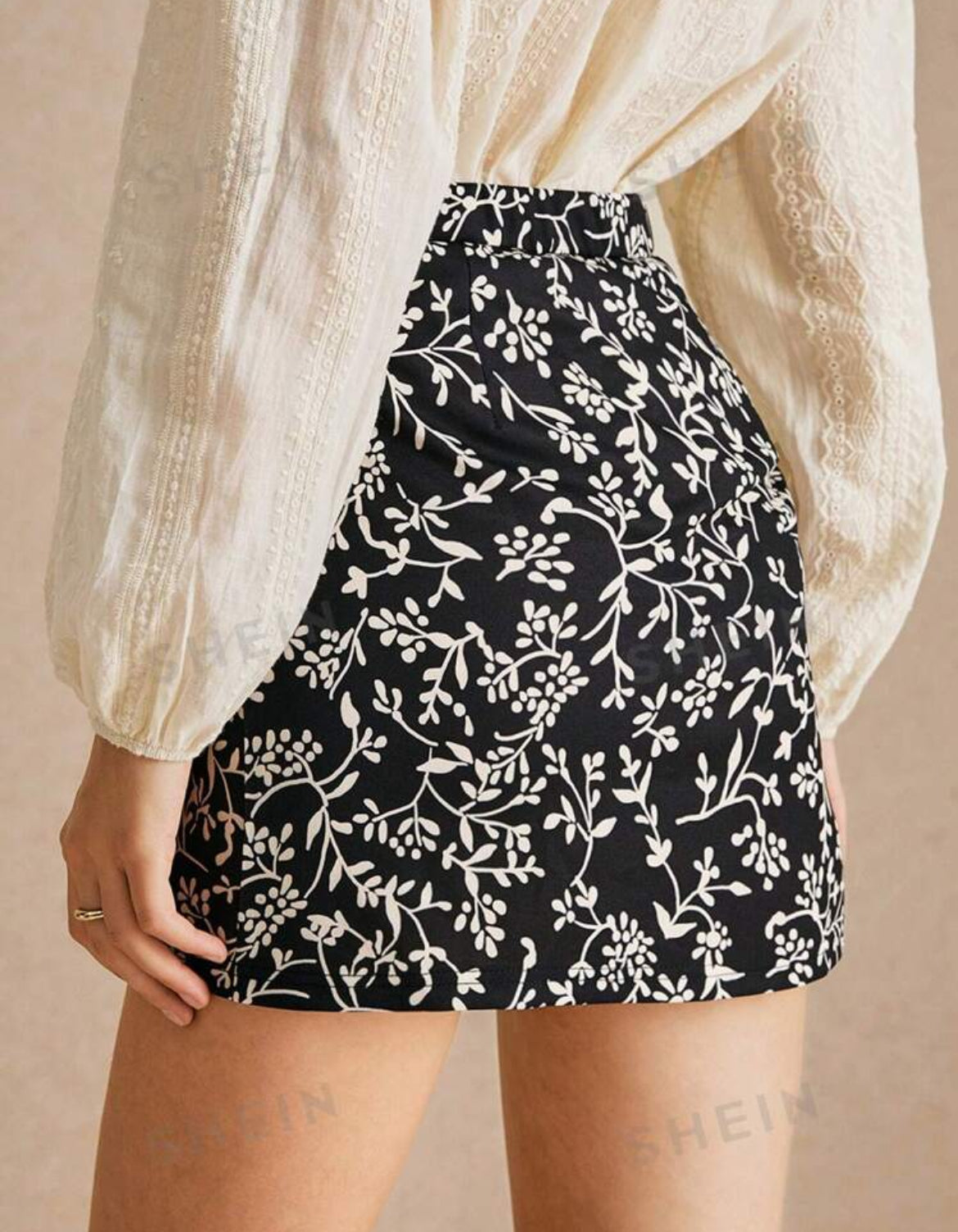 Poéselle Falda con estampado total y cordones, de línea A para mujer, uso diario casual