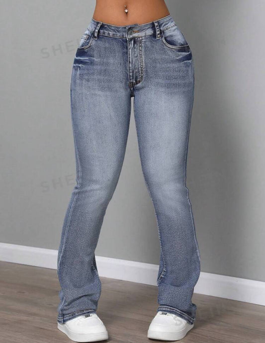 SHEIN SXY Jeans casuales de mezclilla versátiles y ajustados con bolsillos para mujer