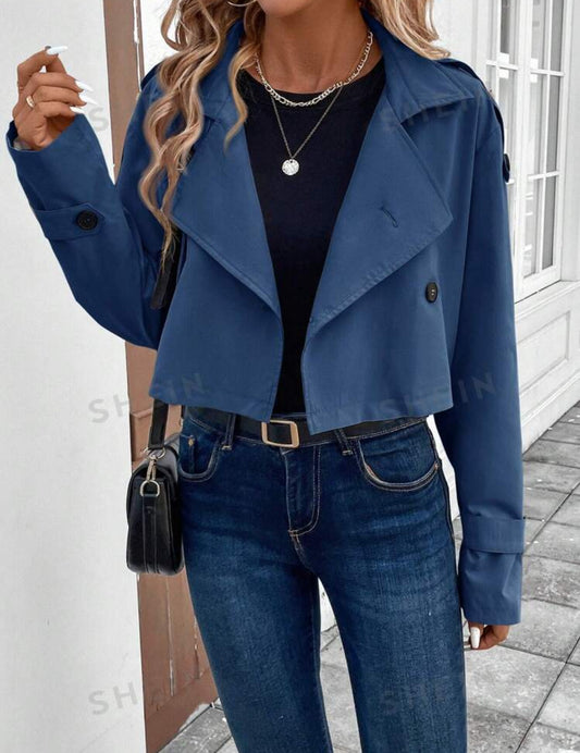SHEIN LUNE Abrigo trench casual de color caqui para mujeres, otoño e invierno