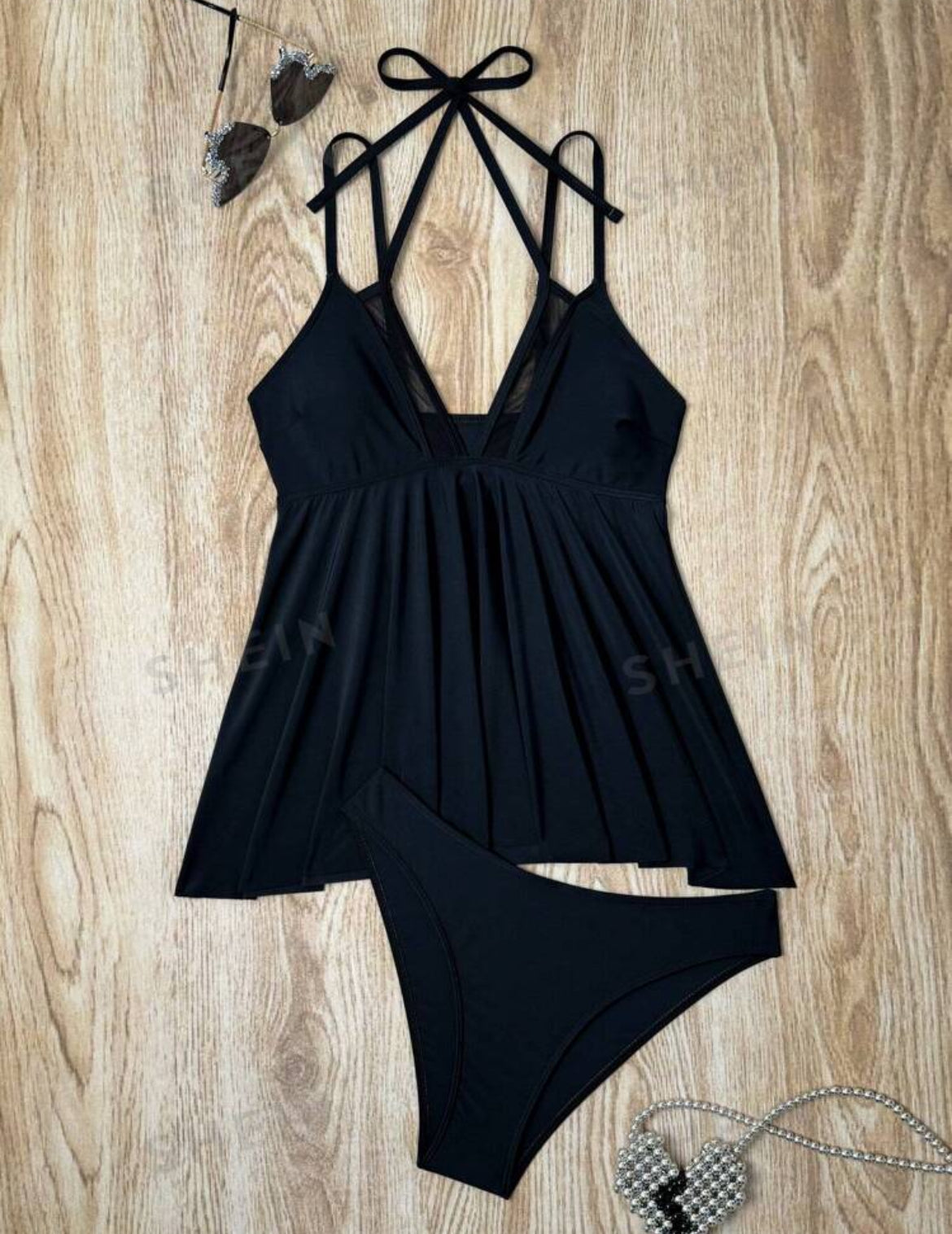 Traje de baño tankini de malla de contraste para vacaciones de verano