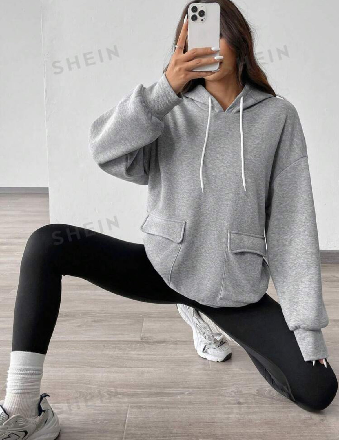 SHEIN LUNE Sudadera casual con capucha y bolsillo tipo canguro para mujeres, sudadera de manga larga