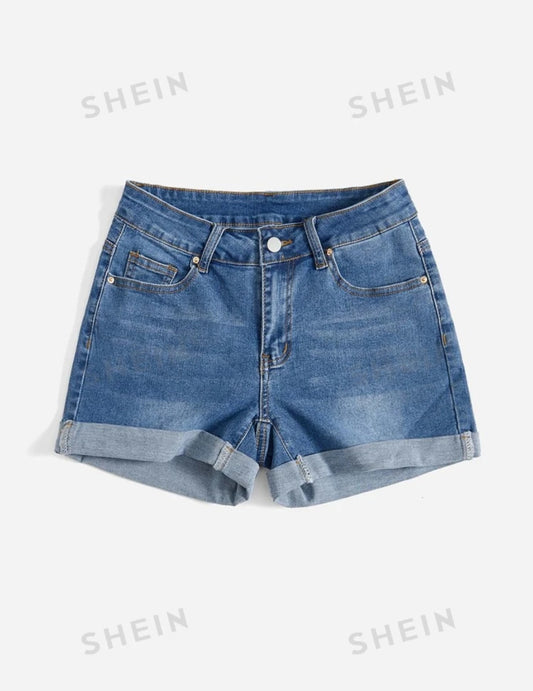 SHEIN Essnce Shorts en mezclilla bajo de doblez
