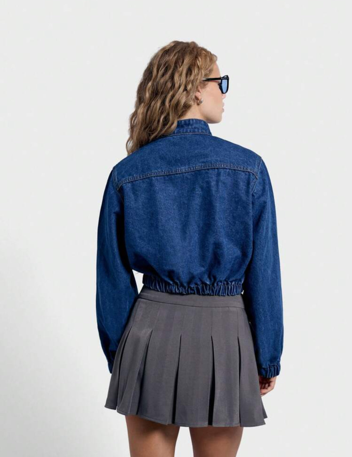 AiiRZ Chaqueta bomber corta de cuello alto de denim