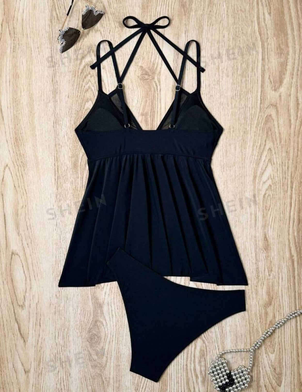 Traje de baño tankini de malla de contraste para vacaciones de verano