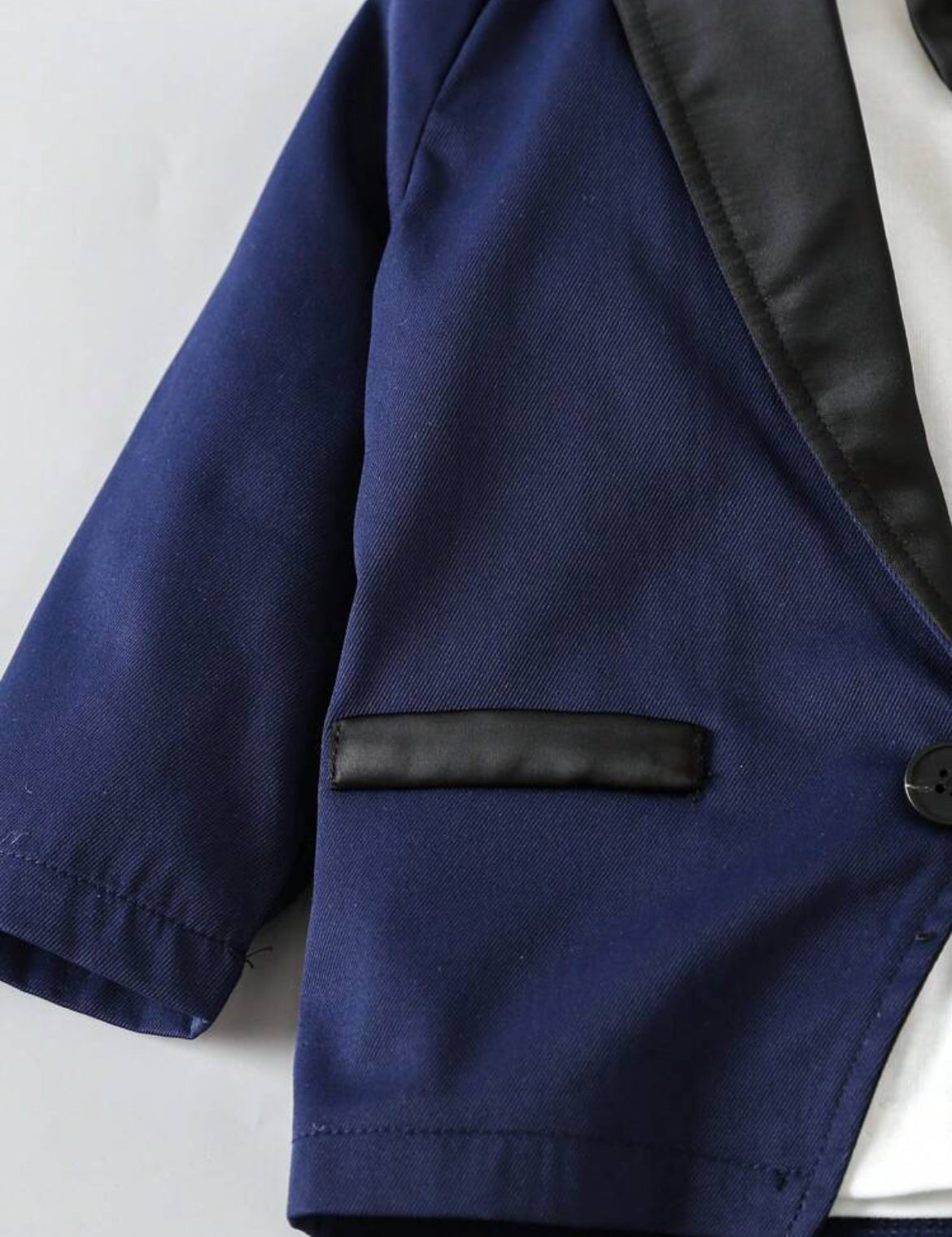 SHEIN Conjunto de 2 piezas de niño pequeño con chaqueta de cuello de chal de manga larga y pantalones, elegante y de moda para fiesta de cumpleaños, fiesta de noche, boda, bautizo, 1er cumpleaños