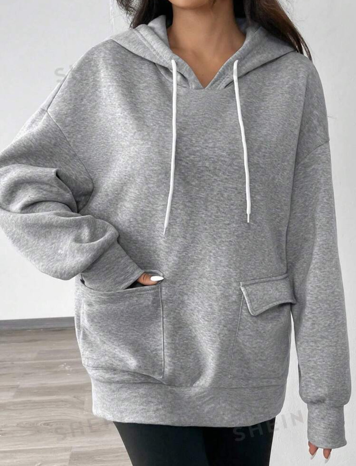 SHEIN LUNE Sudadera casual con capucha y bolsillo tipo canguro para mujeres, sudadera de manga larga