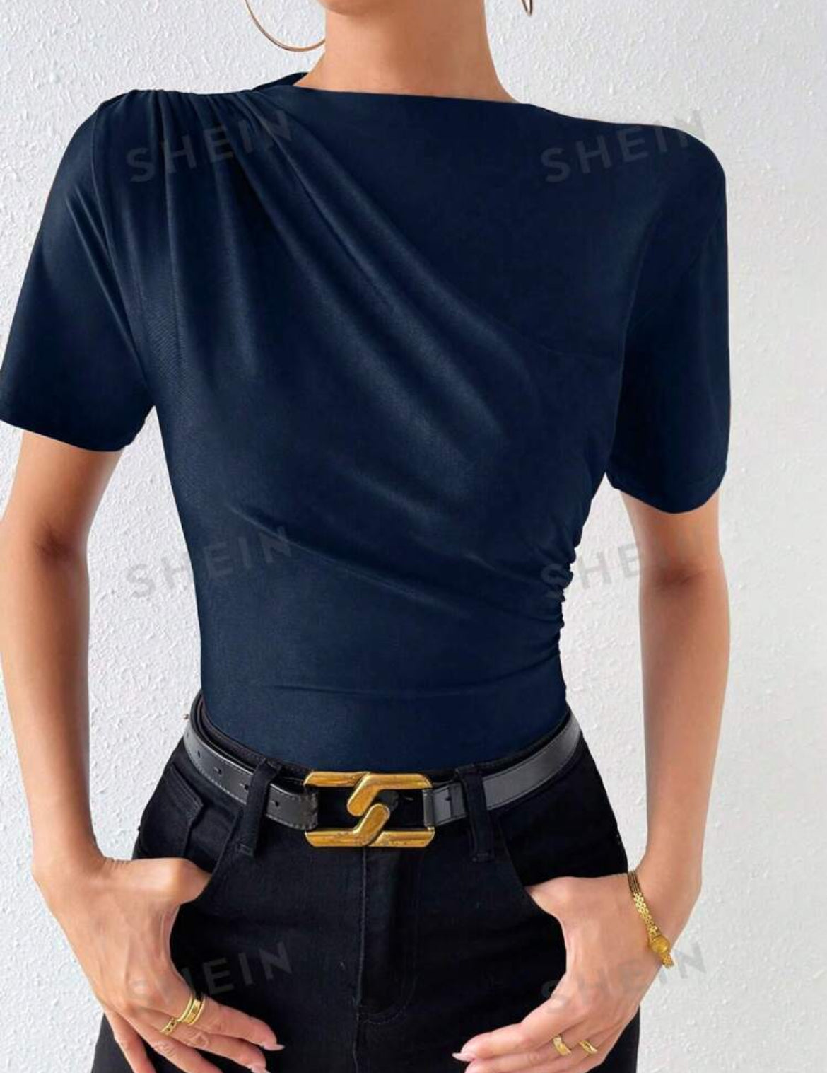 SHEIN Allurite Camiseta de hombros fruncido