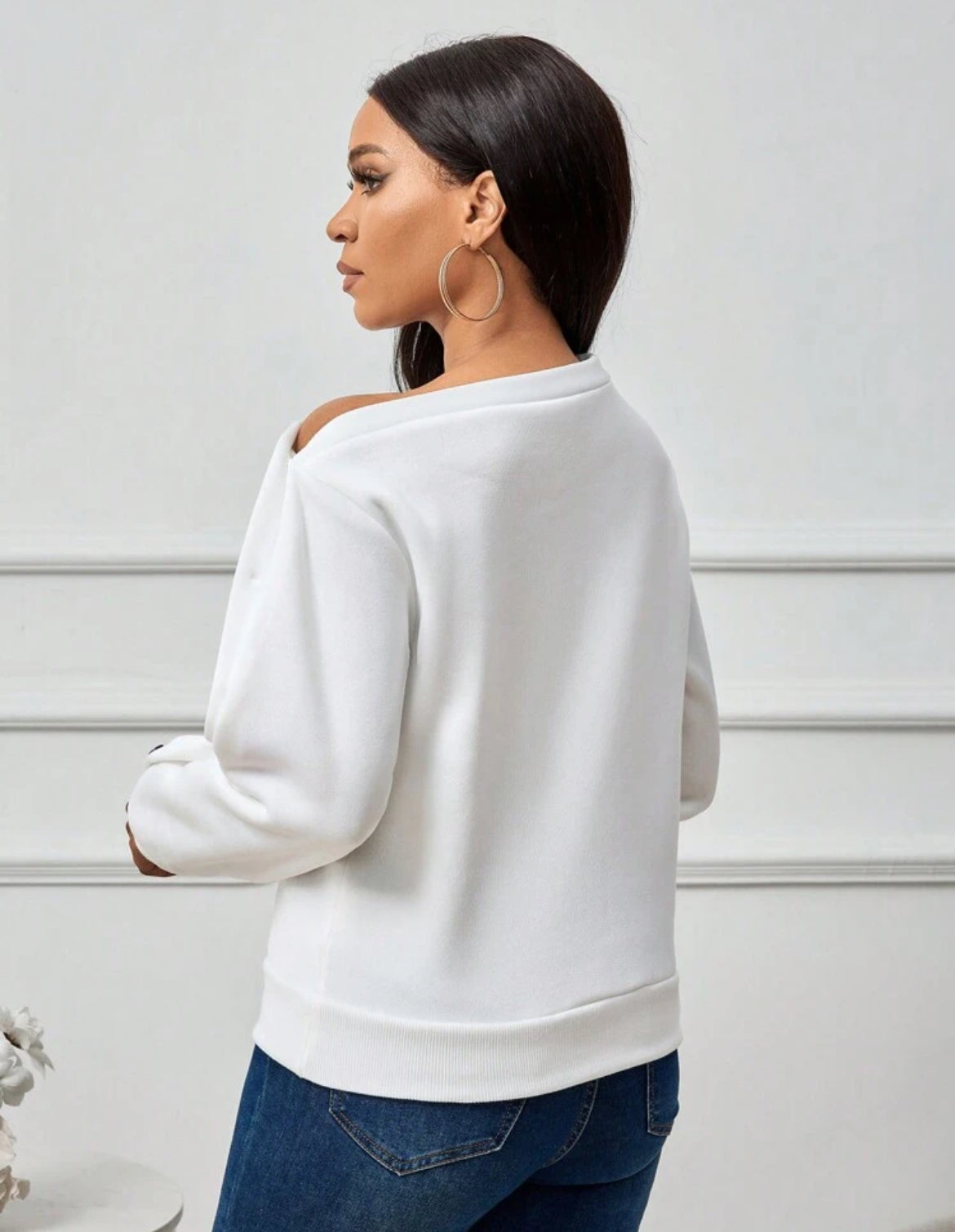 SHEIN Slayr Sudadera informal de mujer con cuello asimétrico y estampado de ojo
