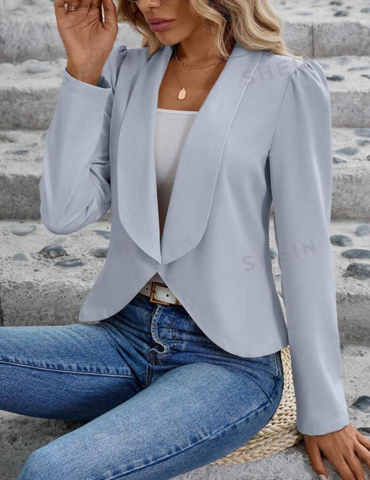 SHEIN LUNE Chaqueta de trabajo de mujer de verano, de color albaricoque, de estilo minimalista y casual, con cuello vuelto