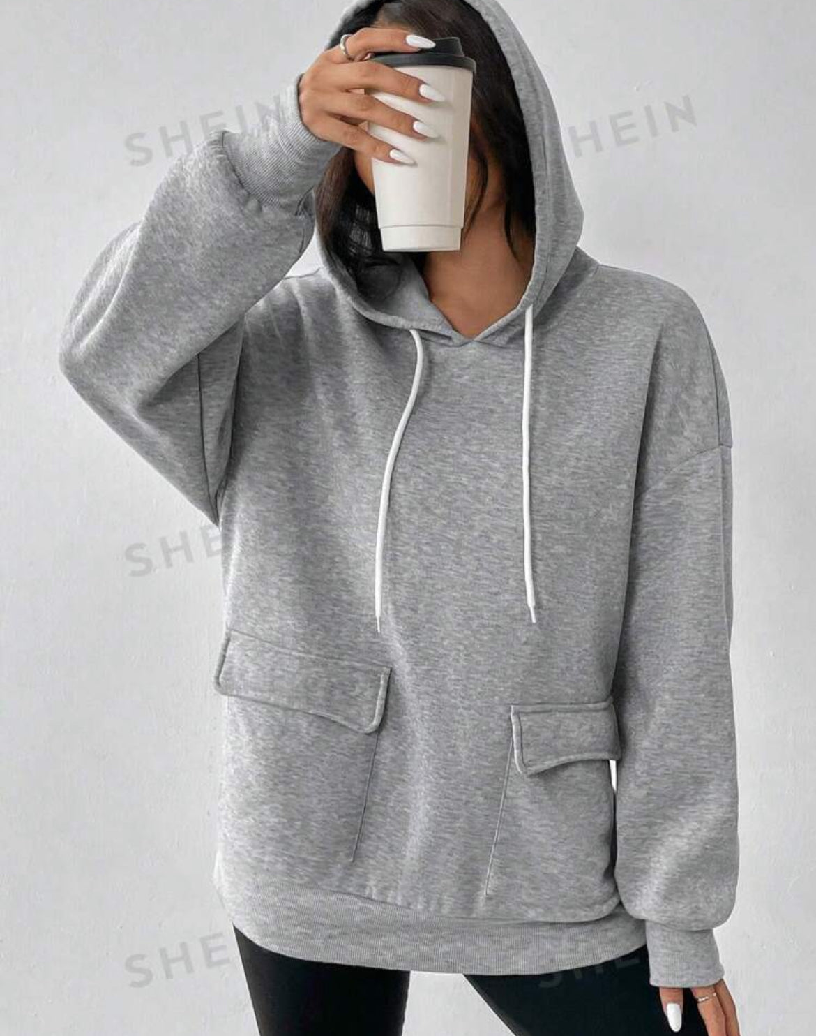 SHEIN LUNE Sudadera casual con capucha y bolsillo tipo canguro para mujeres, sudadera de manga larga
