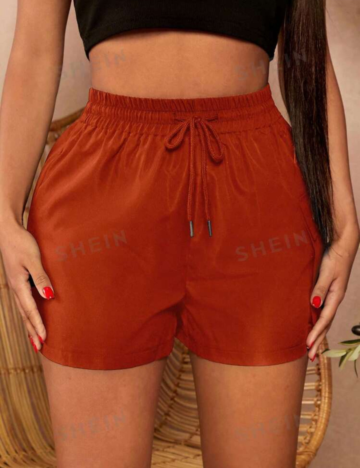 SHEIN SXY Pantalones cortos casuales sueltos de unicolor con lazo en la cintura para mujer