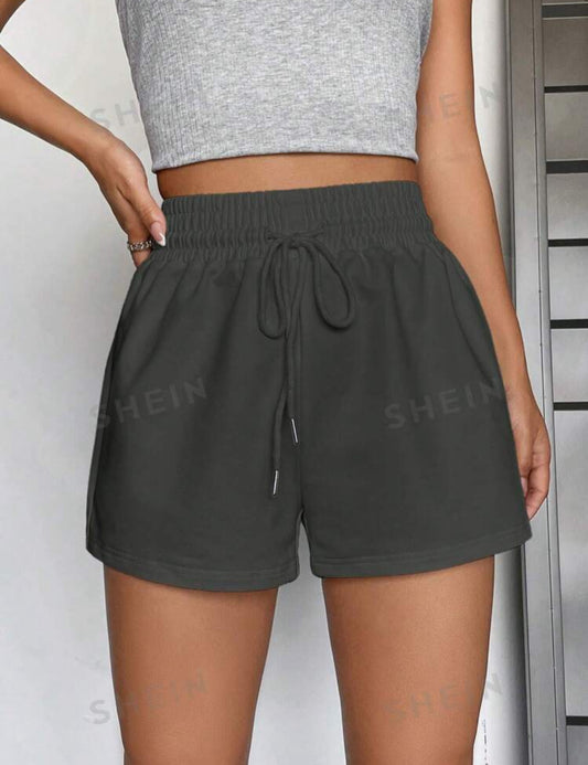 SHEIN EZwear Pantalones cortos casuales unicolor, flojos, con cordón para mujer